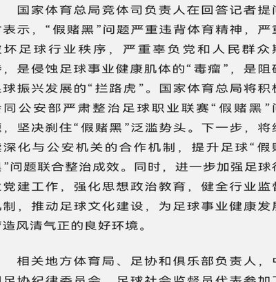 中国足协负责人：本次处罚对象人员类型更加复杂 主体多元